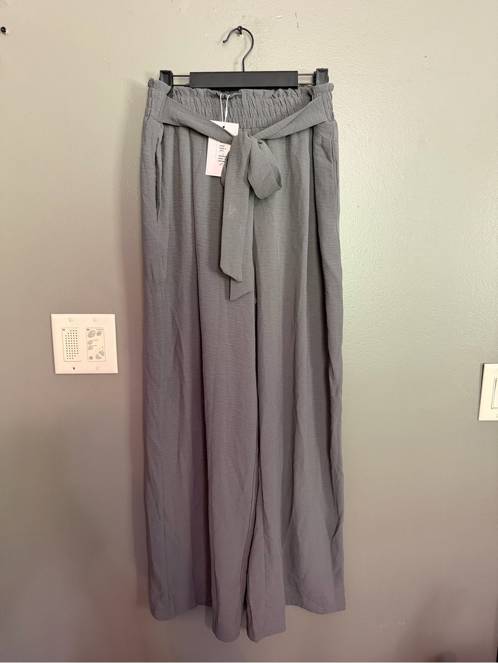 Chiclily Grey Wide Leg Palazzo Pants High Waisted with Pockets NWT Size L